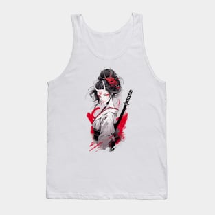 Beautiful girl with horns,  katana,Asian drawing Tank Top